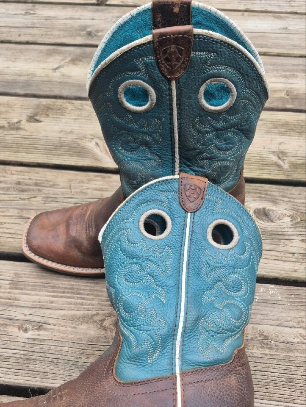 Ariat Teal and Brown Kids Pull-On Western Boots